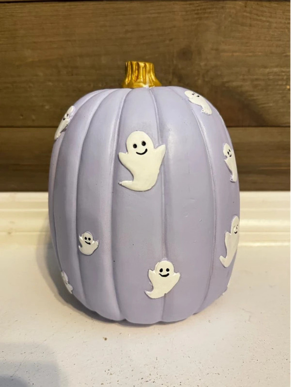 Lavender Ghost Pumpkin - Purple Pumpkin With White Ghosts - Halloween 8 Inch